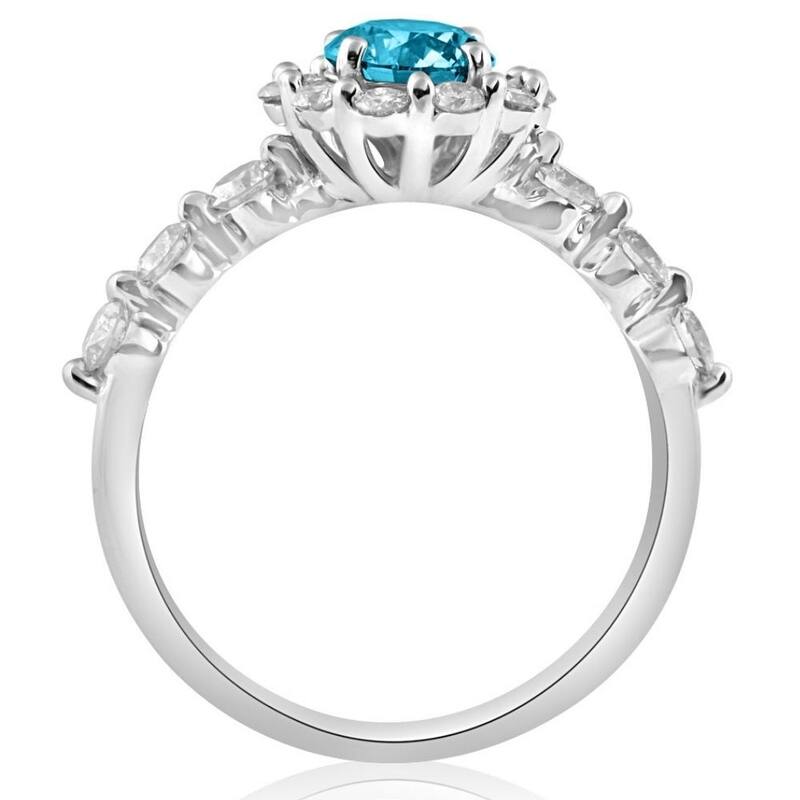 VS 1 1/2Ct Blue & White Diamond Halo Engagement Ring in 10k White Gold