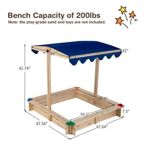 Hivvago Kids Wooden Sandbox With Height Adjustable And Rotatable Canopy