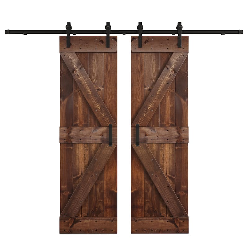 Coast Sequoia 48in/60in/72in/76in/84in x 84in K Series Pine Wood Double Sliding Barn Door With Hardware Kit - 60inx84in - Dark Walnut