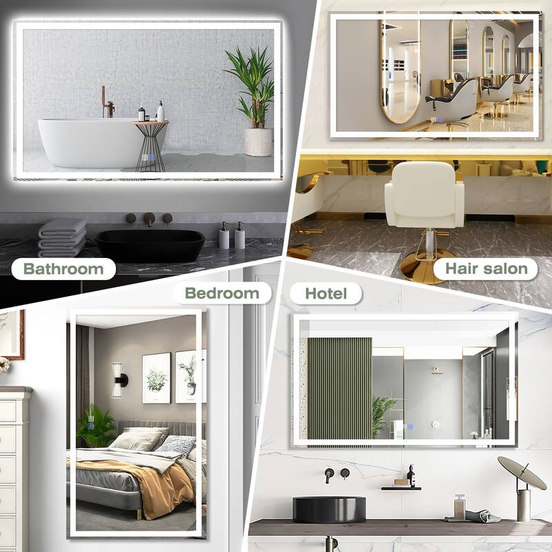 Wall Mounted Bathroom Rectangle Front And Back light LED Mirror With Anti Fog And Dimmable