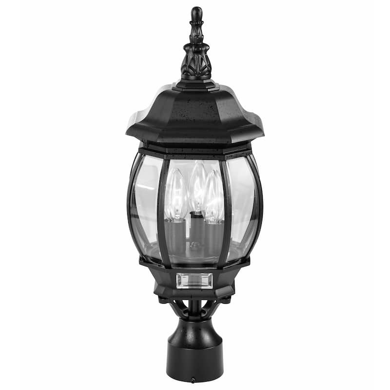 Central Park 3 Light Textured Black With Clear Beveled Panels Post Lantern