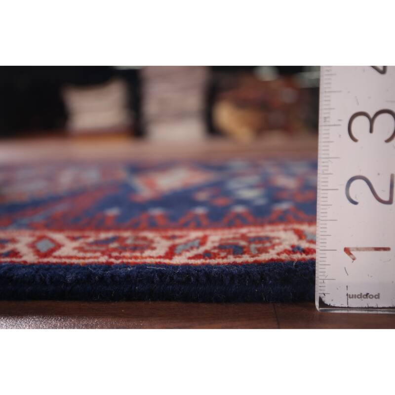 Blue Geometric Viss Oriental Runner Rug Handmade Wool Carpet - 2'7"x 11'10"