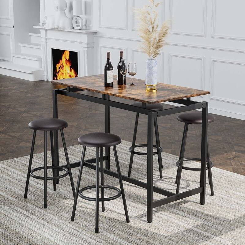 5 PCS Kitchen Counter Height Pub Table Set with 4 Stools