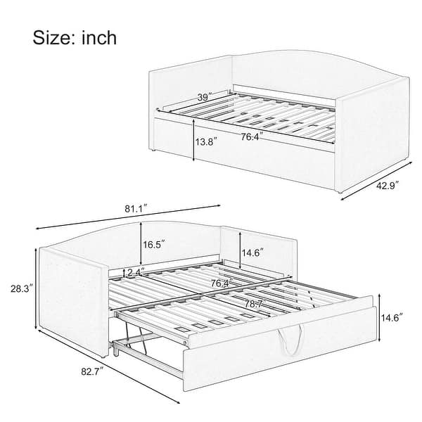Twin Size Upholstered Sofa Bed Daybed with Extended Pop Up Trundle, Space-Saving Twin to King Design for Guest Room