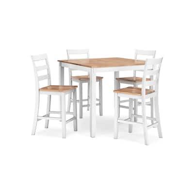 Gasy Counter Height Dining Table Set, 4 Ladderback Chairs, White Brown