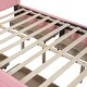 preview thumbnail 11 of 9, Full Upholstered Leather Platform Bed with Rabbit Ornament & 4 Drawers, Low to Ground Full Bed Frame with Slats Support, Pink