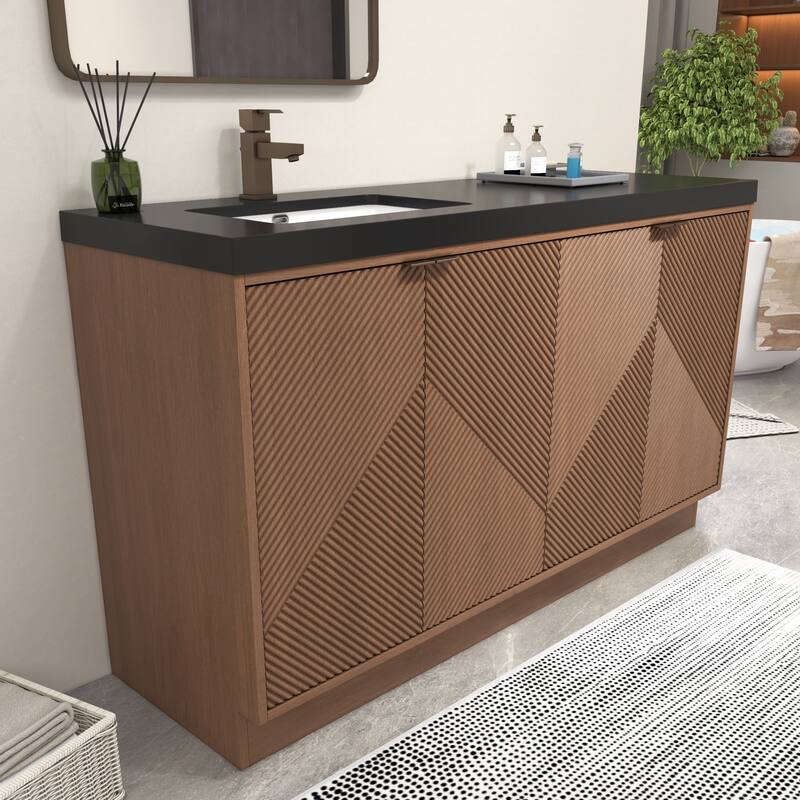 Milano 60" Freestanding Bathroom Vanity with Left Black Acrylic Sink