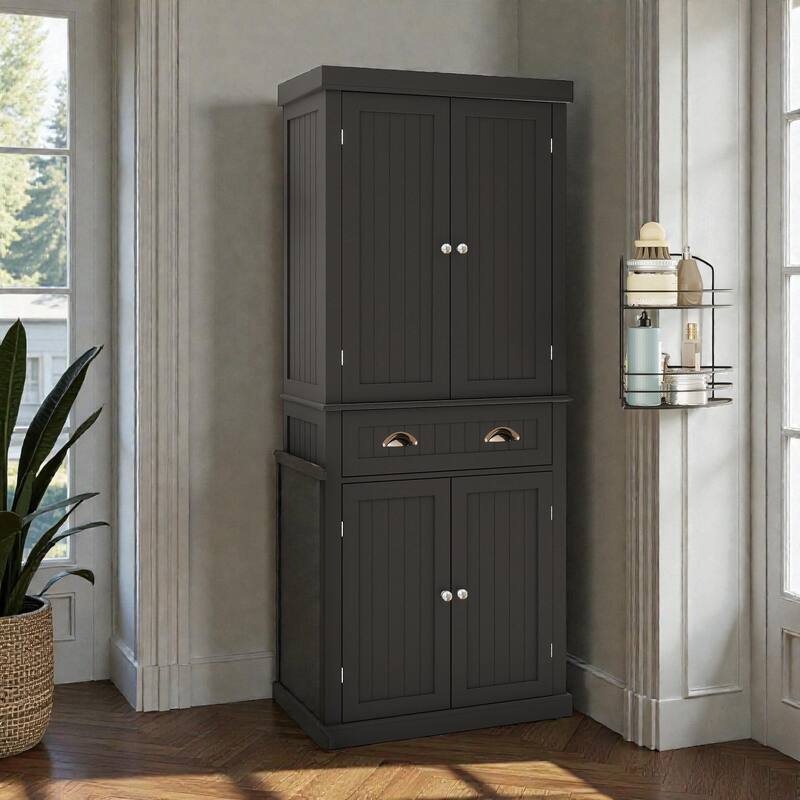 71 Inch Kitchen Pantry Storage Cabinet with 4 Doors and Drawer, Freestanding Cupboard with Adjustable Shelves - Black