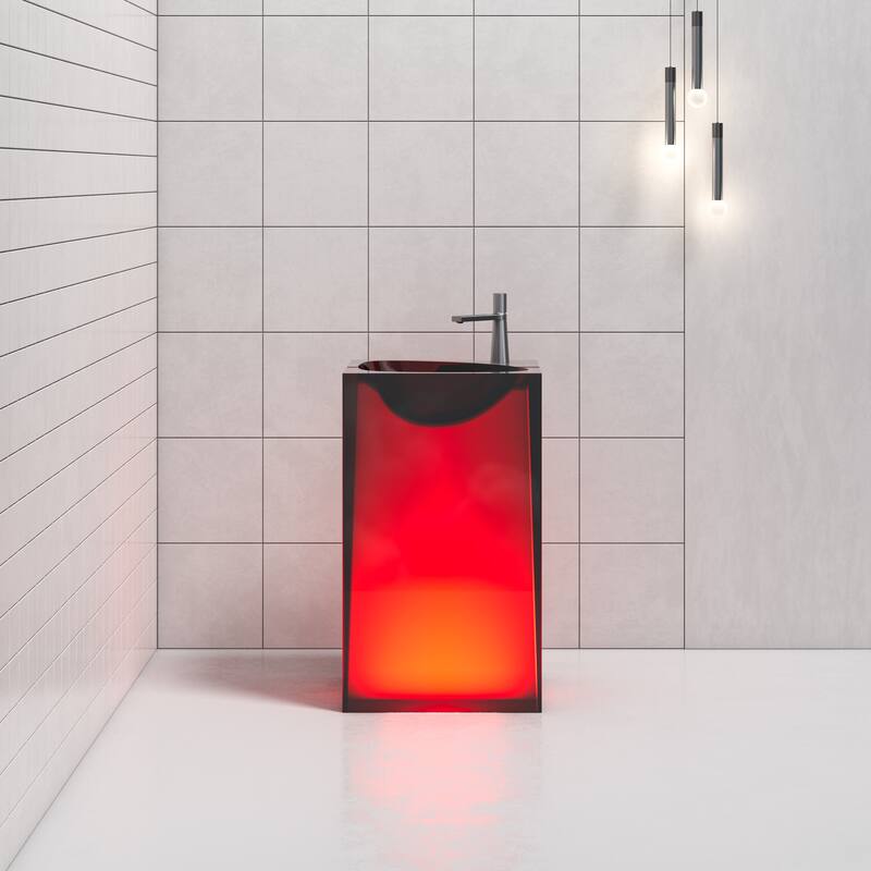 Vanity Art 33.5" Height Stone Resin Pedestal Freestanding Bathroom Sink Hand Wash Basin - 19.69" L x 17.72" W x 33.46" H - Red With Faucet Hole