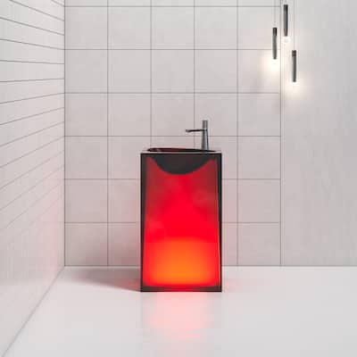 Vanity Art 33.5" Height Stone Resin Pedestal Freestanding Bathroom Sink Hand Wash Basin - 19.69" L x 17.72" W x 33.46" H