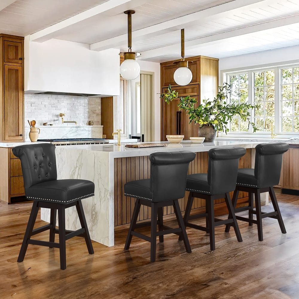 26 in. Set of 4 Bar Stools Counter Height Barstool 360° Swivel with Curved Backrest,Armless Stool