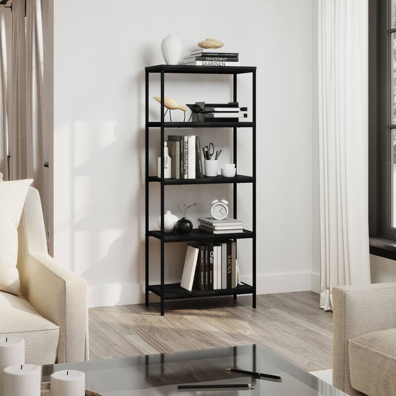 Lavish Home 5-Tier Bookshelf, Black Woodgrain