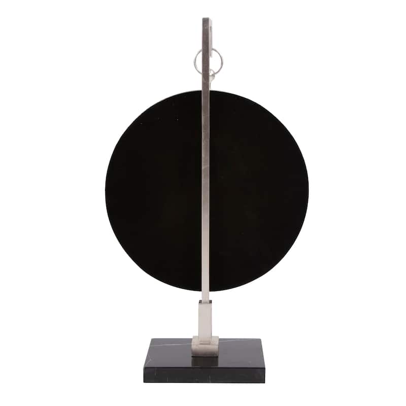 Allan Andrews Round Silver Metal Framed Tabletop Mirror with Marble Base - 17"D x 30"H
