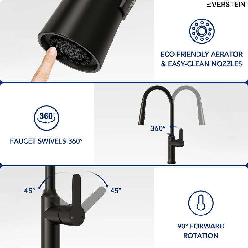 Single Handle Pull Down Kitchen Faucet with Sprayer Brass Swivels 360° Kitchen Faucet