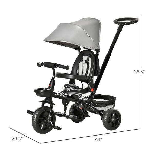 dimension image slide 1 of 2, 14-in-1 Convertible Tricycle with Adjustable Parent Push Handle, Safety Features, and Storage Baskets for Kids