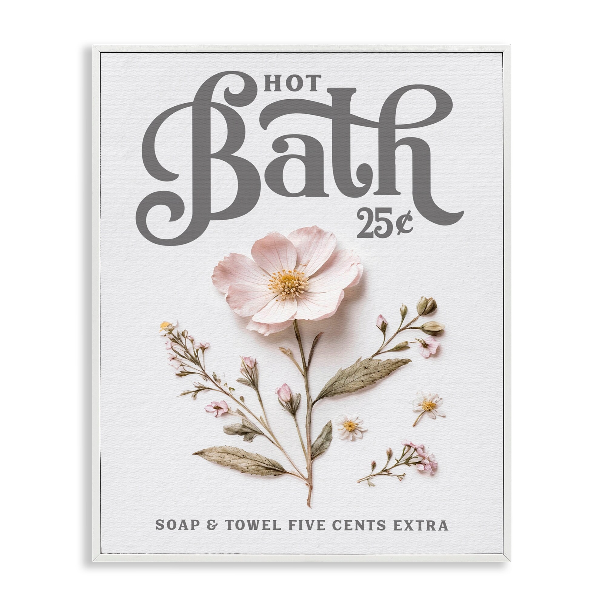 Stupell Pressed Flower Vintage Bath Framed Giclee Art Design By Lettered and Lined