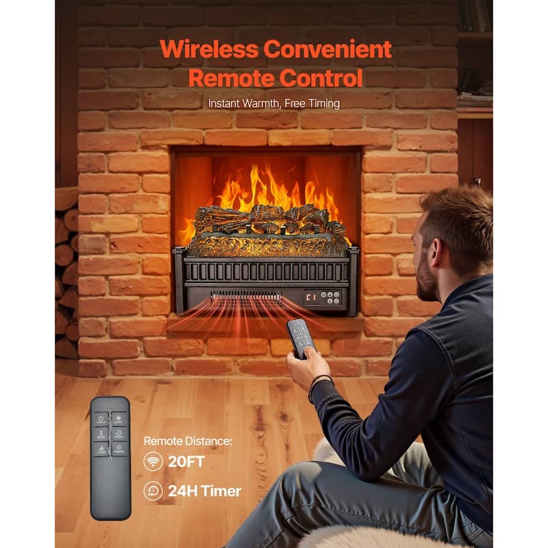 1500W Electric Log Heater with Timer and Remote Adjustable Brightness