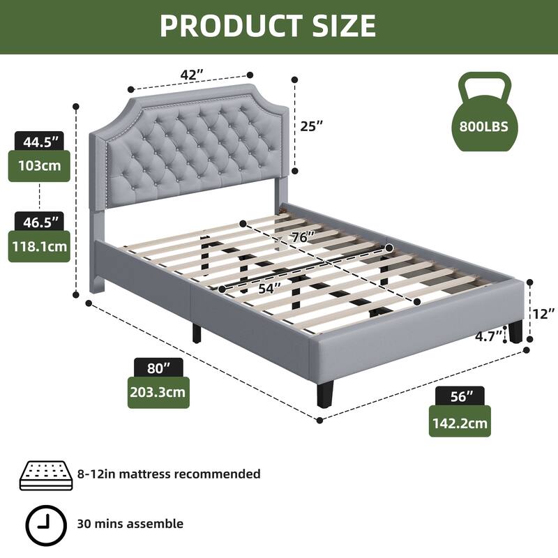 Moasis Upholstered Tufted Bed Frame with Adjustable Height Headboard