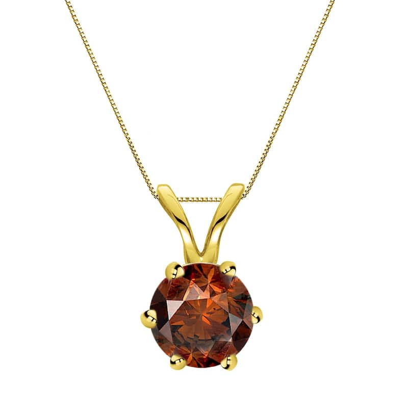 Auriya 3/4ctw Solitaire Brown Diamond Necklace 14k Gold 6-Prong (SI1-SI2) - Yellow
