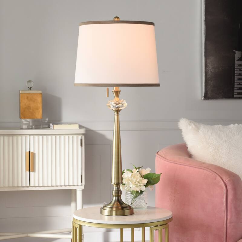 StyleCraft Coralie Steel Table Lamp - Hayla Gold - White Shade
