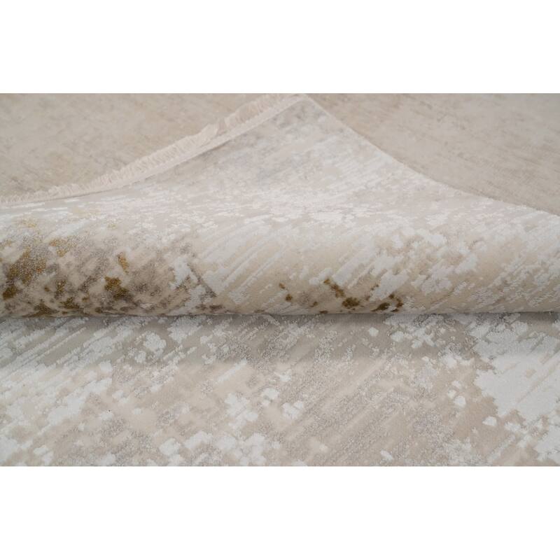 Machine Made Oriental Polyester Carpet Modern Abstract Beige & Ivories Abstract Area Rug - 7' 5'' X 5' 2''