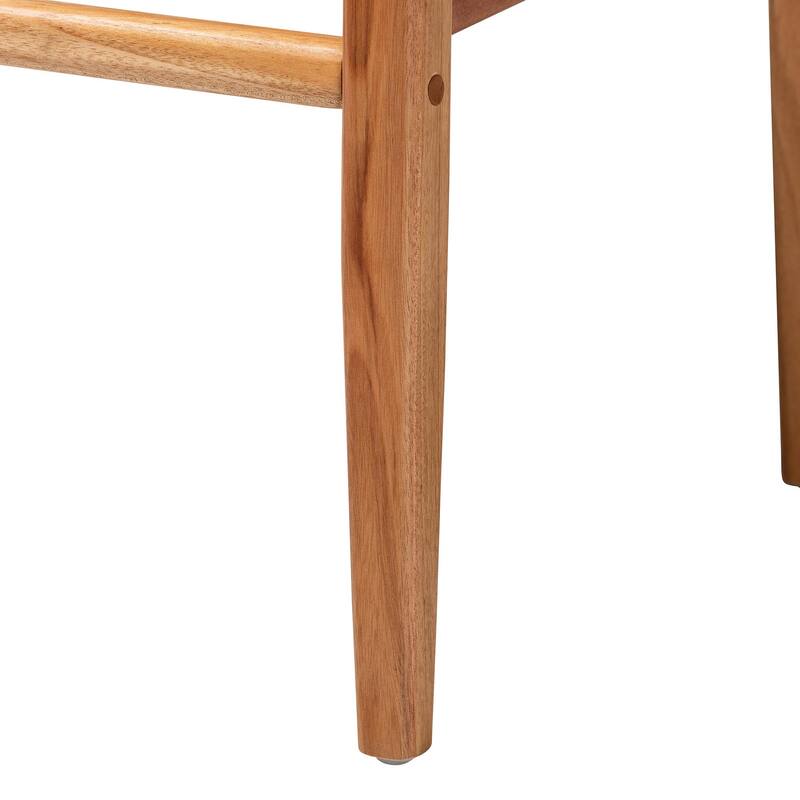 Chatura Natural Rattan and Mahogany Wood Dining Armchair - Handwoven Wicker Dining Chair with Angled Back, Coastal Boho Seating