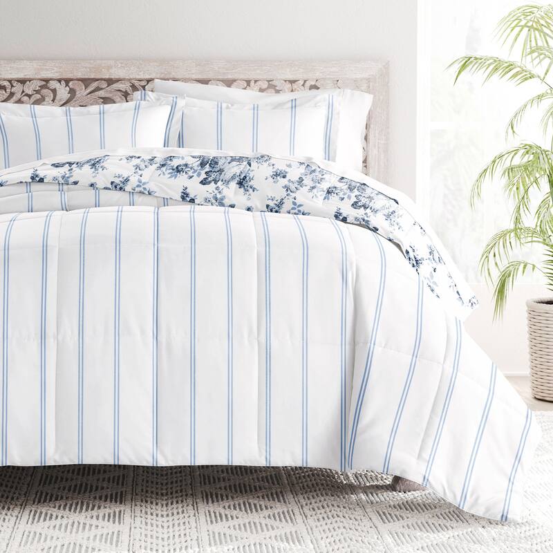 Becky Cameron Cabbage Rose Pattern Reversible Comforter Set