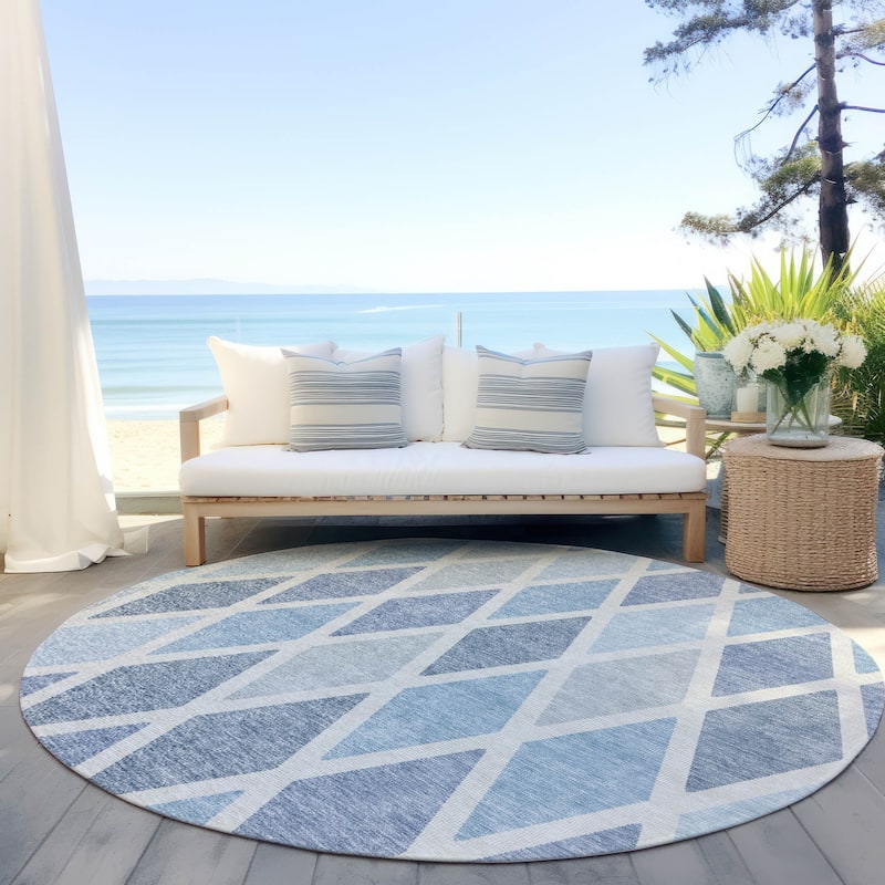 Machine Washable Indoor/ Outdoor Chantille Prism Diamond Rug - Sky - 8' x 8'