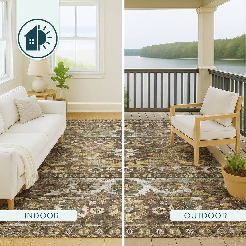 Machine Washable Indoor/ Outdoor Traditional Hudson Chantille Rug