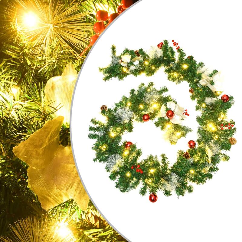 vidaXL Christmas Garland Holiday Artificial Xmas Garland with LED Lights PVC - 8.9'