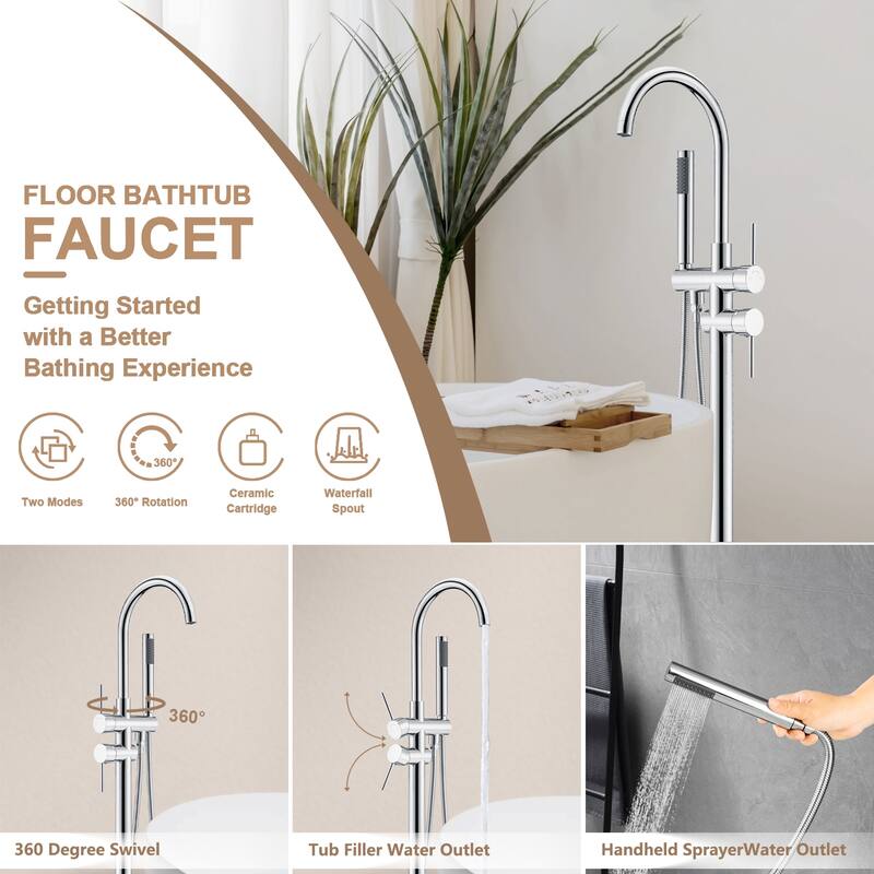 Topcraft Floor Mounted Bathtub Filler with Handheld Showerhead