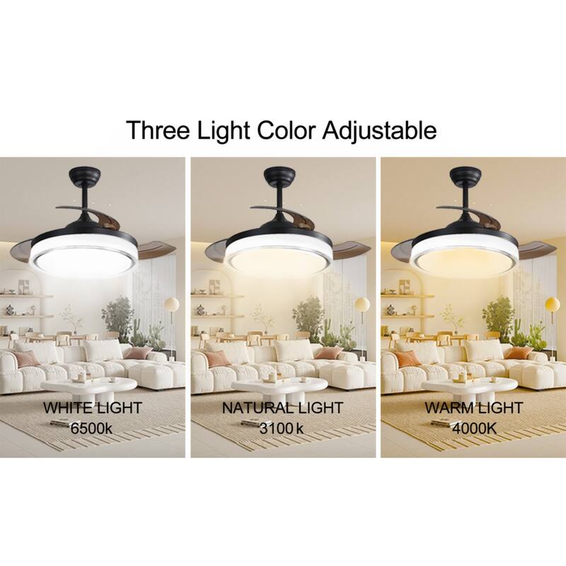 42 inch Retractable Ceiling Fans with Lights Remote Control,Fandelier Flush Mount Modern