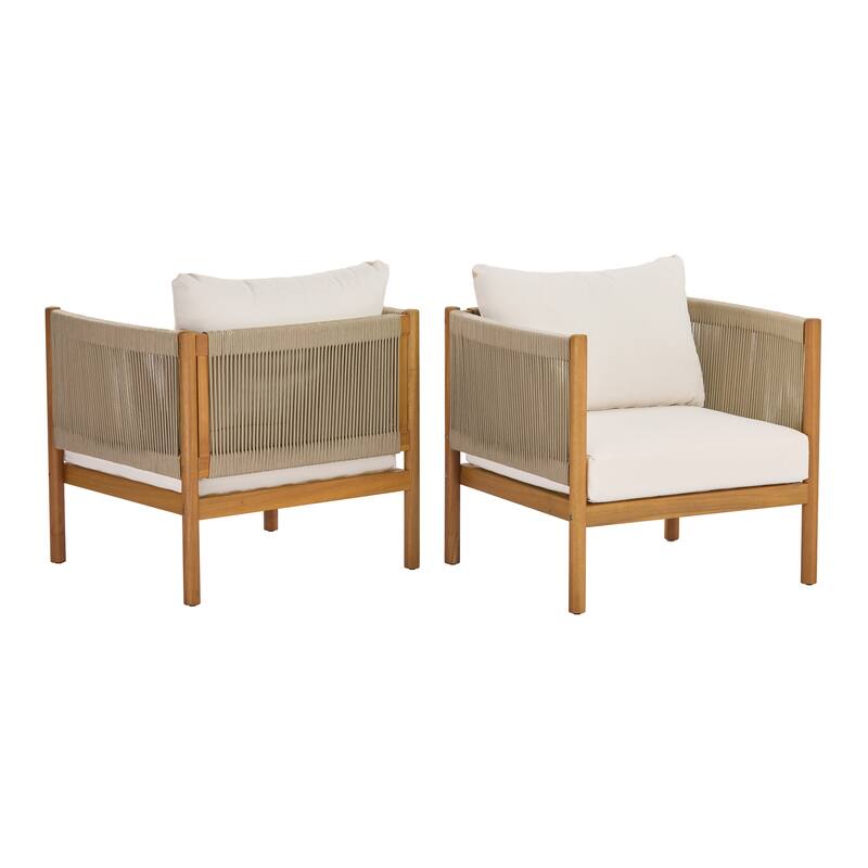 Christopher Knight Home - Outdoor Acacia Wood Club Chair with Rope Panels and Cushions