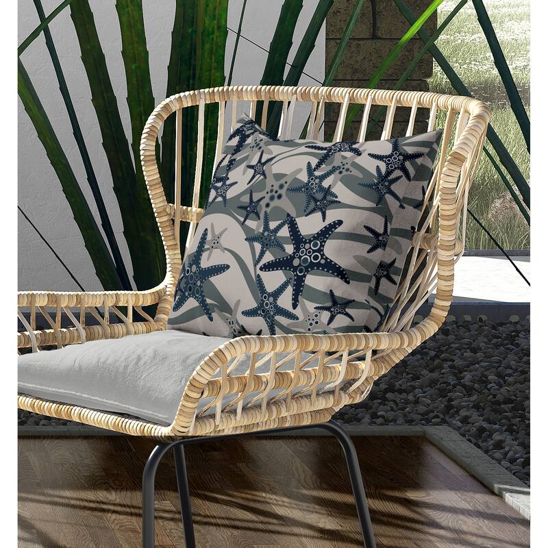 Starfish Sway Indoor/Outdoor Reversible Throw Pillow Silver and Blue