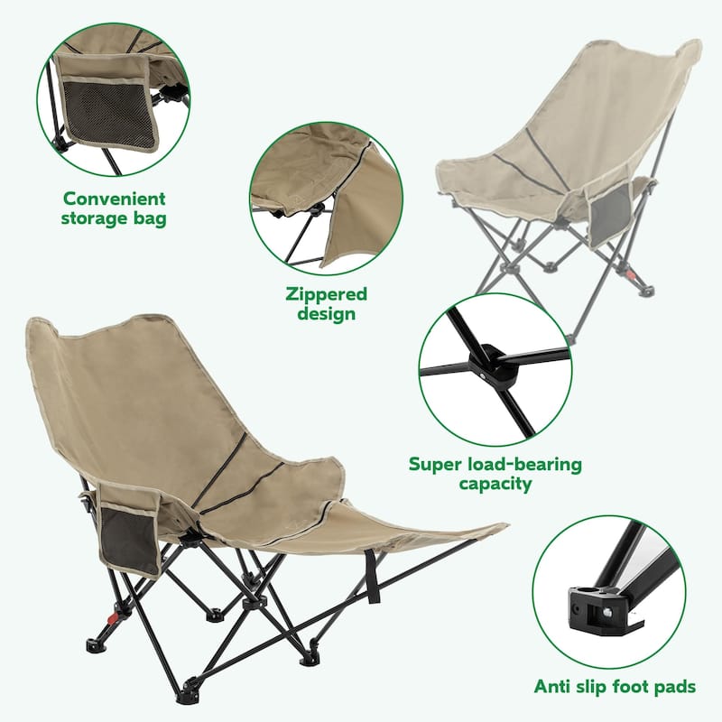 Reclining Camping Chair with Removable Footrest Adjustable Lounge Chair for Adults Beach Chair Backpacking Chair Outdoor Rocker