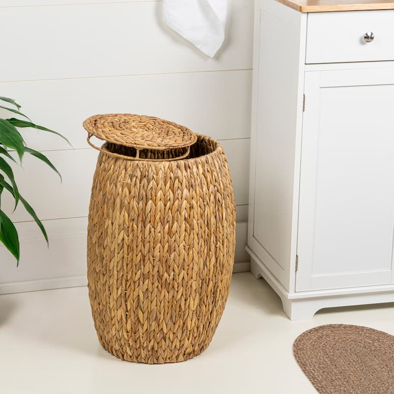 happimess Bohemian Handwoven Hyacinth Barrel Storage Stool with Lid - 13.98 in. W x 13.98 in. D x 21.06 in. H - Brown