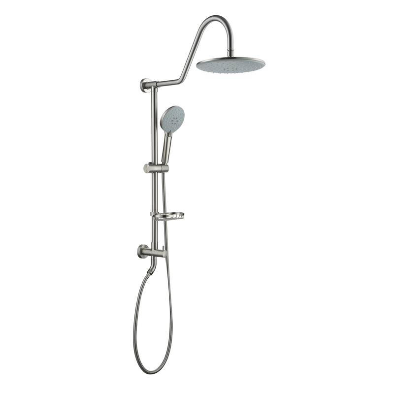 Exposed Pipe Shower System with 10-In Rainfall Shower Head and Handheld Shower