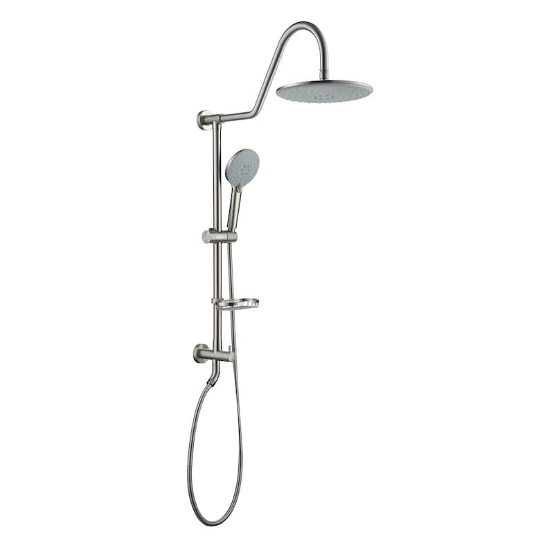 Exposed Pipe Shower System with 10In Rainfall Shower Head and Handheld