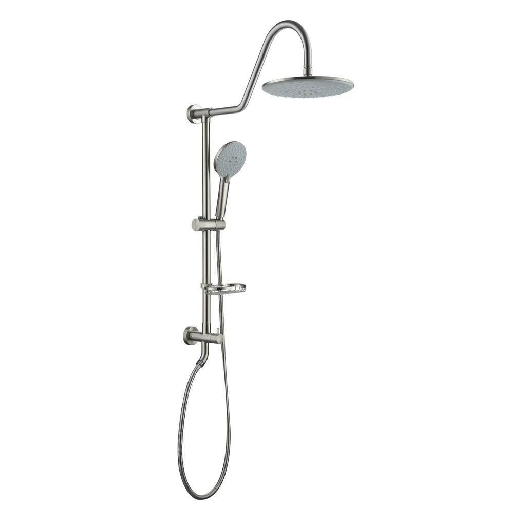 Exposed Pipe Shower System with 10-In Rainfall Shower Head and Handheld Shower
