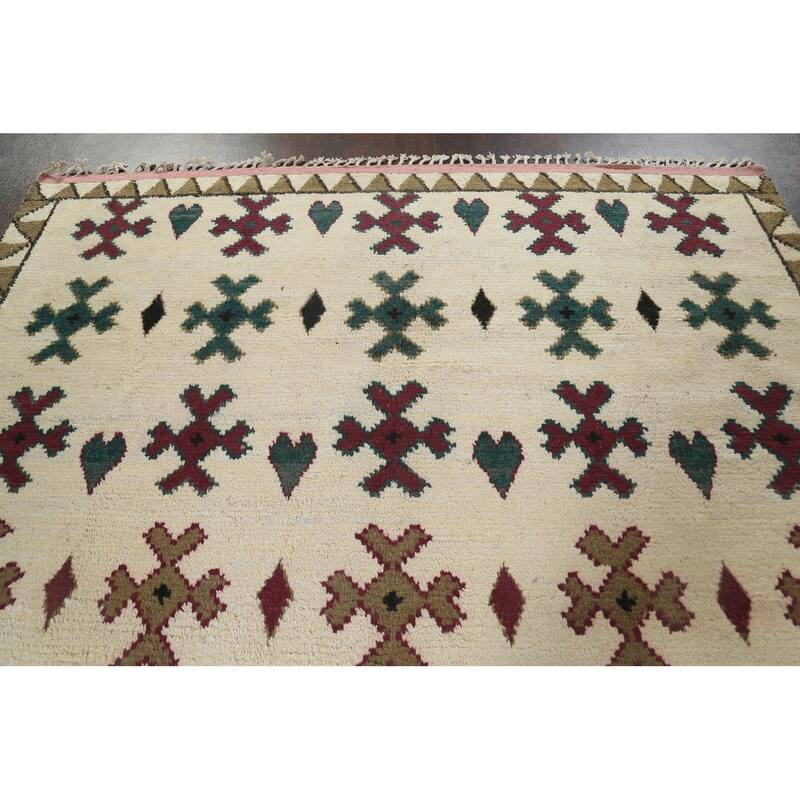 Geometric Moroccan Oriental Area Rug Wool Handmade Dining Room Carpet - 9'0" x 12'4"