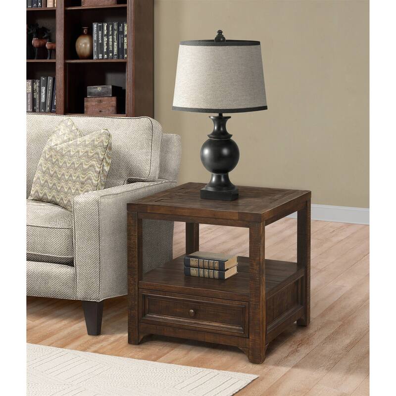 Jasper 1-drawer Solid Wood End Table - Dark-Mocha