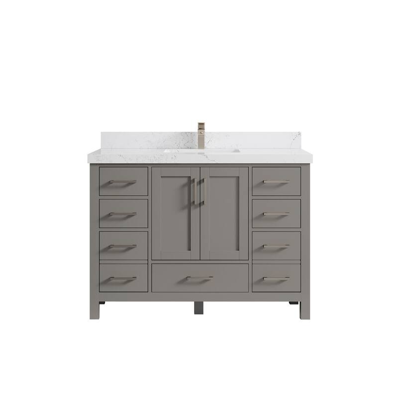 Willow Collection 48 in. W x 22 in. D Malibu Single Sink Bathroom Vanity with Countertop - 2" Empira White - Elephant Skin Gray