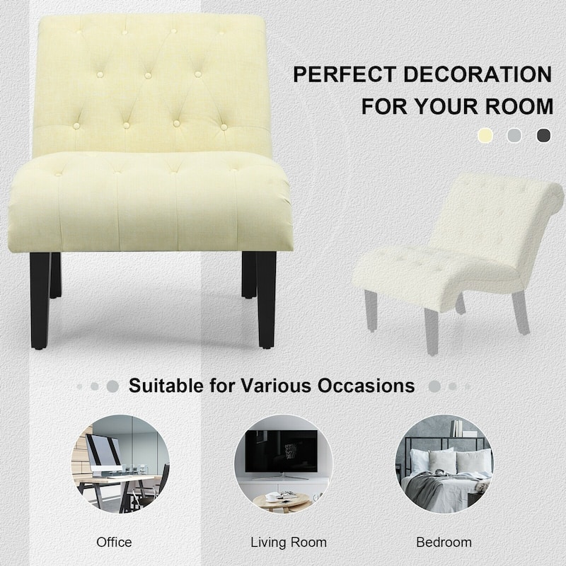 Upholstered Tufted Lounge Chair with Wood Leg - 38.5" x 27.5" x 33" (L x W x H)