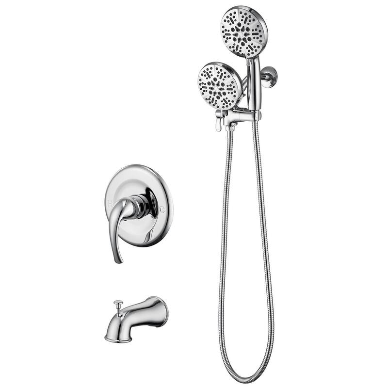 Complete Shower System with Tub Shower Faucet Set 5in Head Matte Black - Chrome