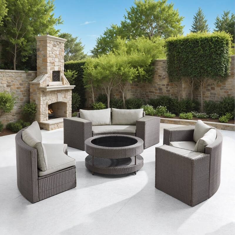 Corvus Fiji Half Round 8-piece Outdoor Wicker Sectional Curved Sofa Set
