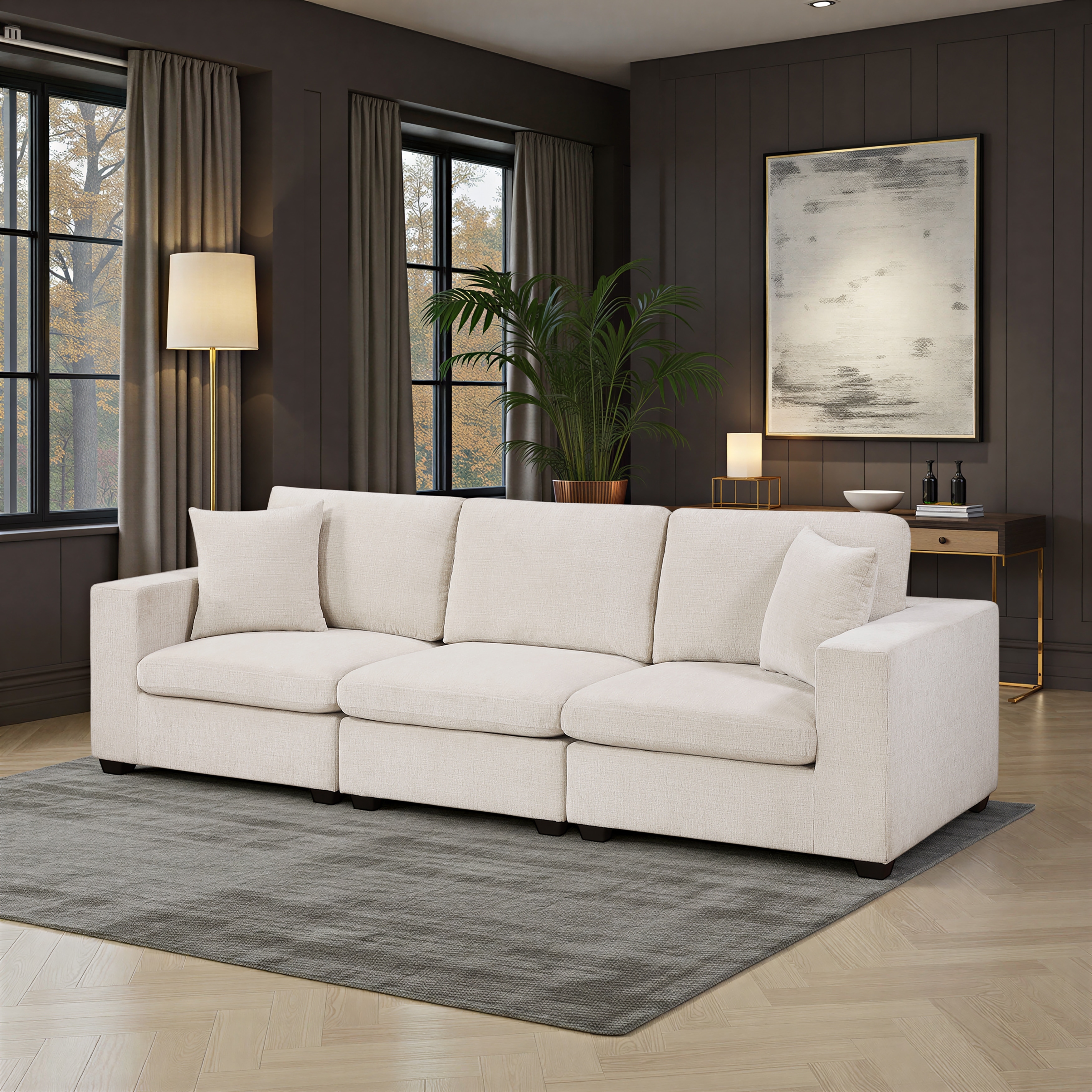 Brixton 118" Chenille Living Room Sofa with Two Matching Pillows