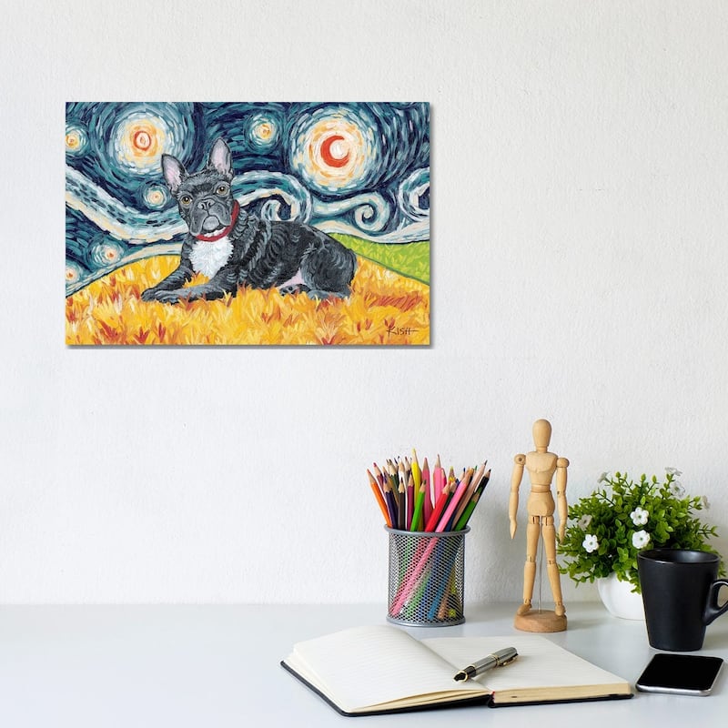 iCanvas "French Bulldog On A Starry Night" by Gretchen Kish Serrano Canvas Print - 8x12x0.75
