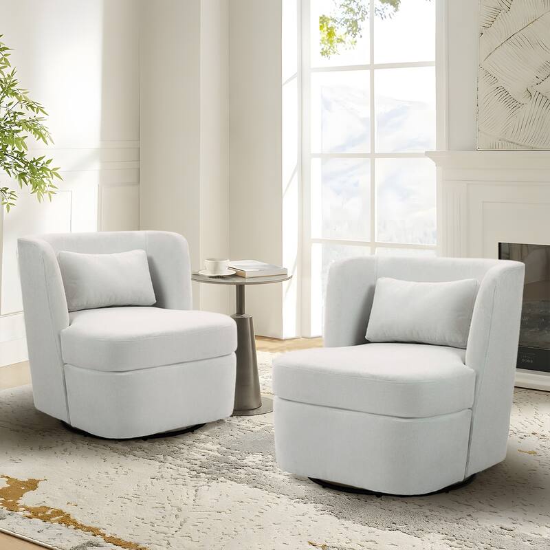 Upholstered Swivel Barrel Accent Chair (Set of 2) - Linen - Beige