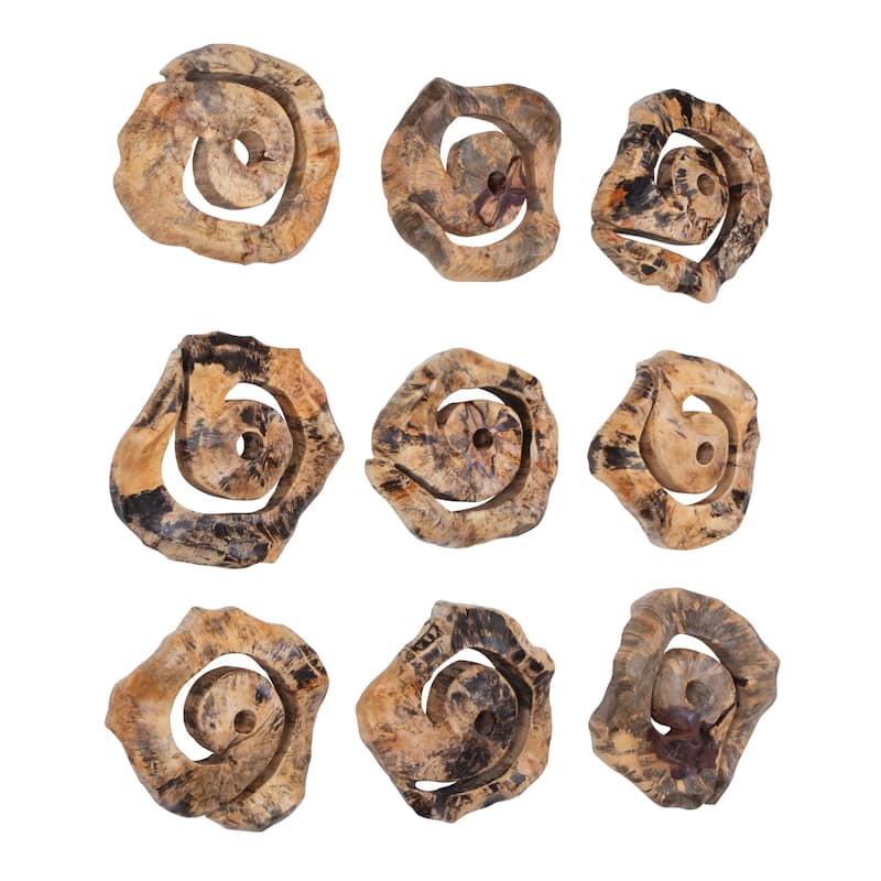 Corkscrew Tamarind Wood Wall Art - 13.75" - Set of 9