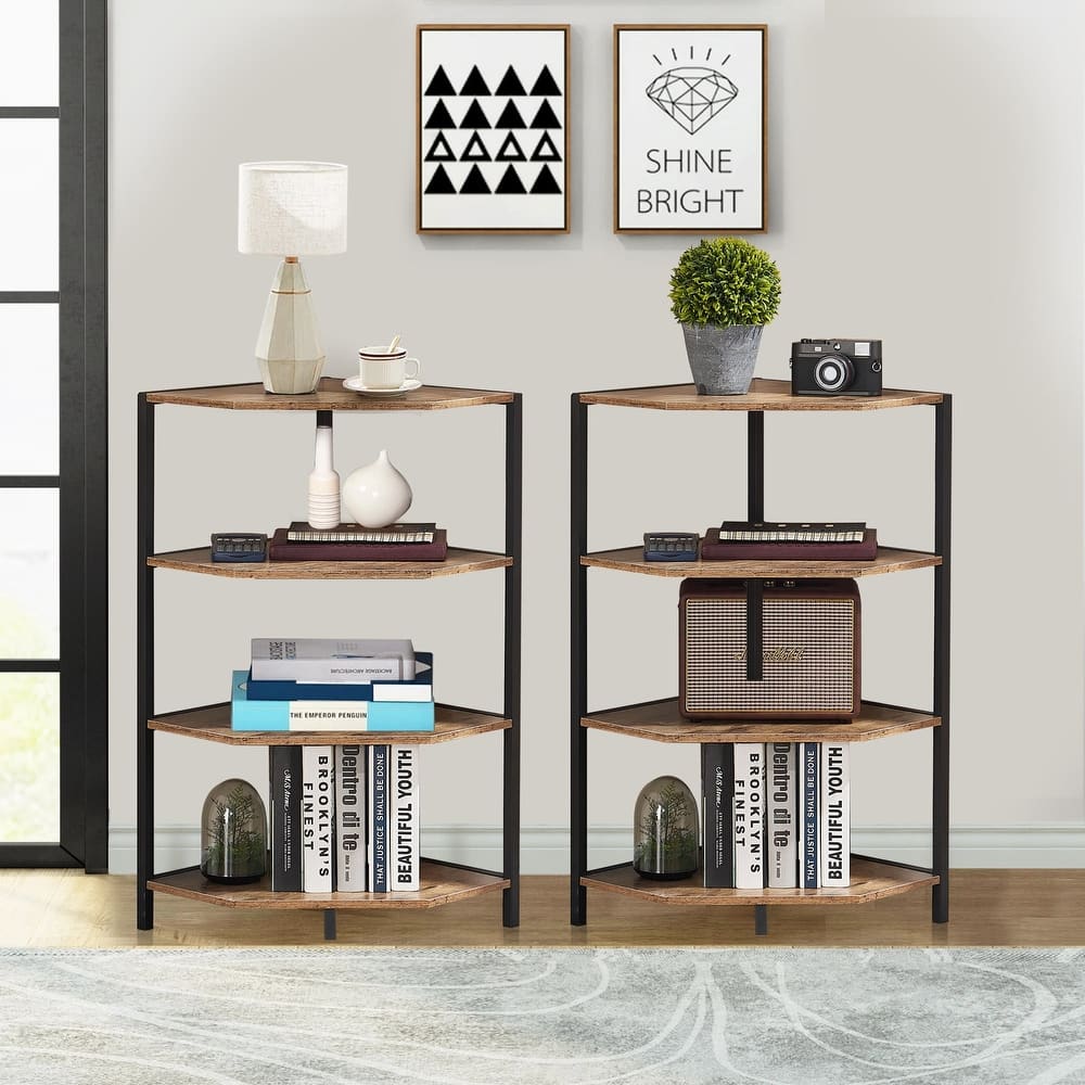 VECELO Modern Nightstands with 4-Tier Shelves Corner Side Table(Set of 2)